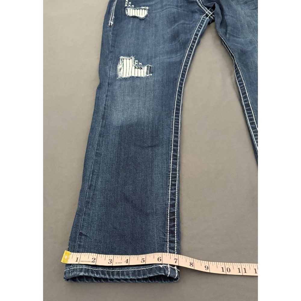 Cruel Denim Rhyon Dark Jeans Womens Sz 30/9R Mid-Rise Straight Leg Patched Style - Picture 8 of 13